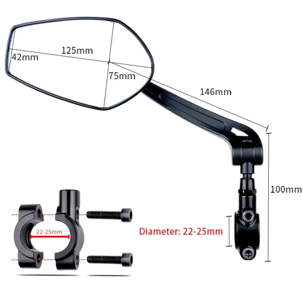 EasyDo 360 Degrees Adjustable E-Bike Side Glass Mirrors - Image 4