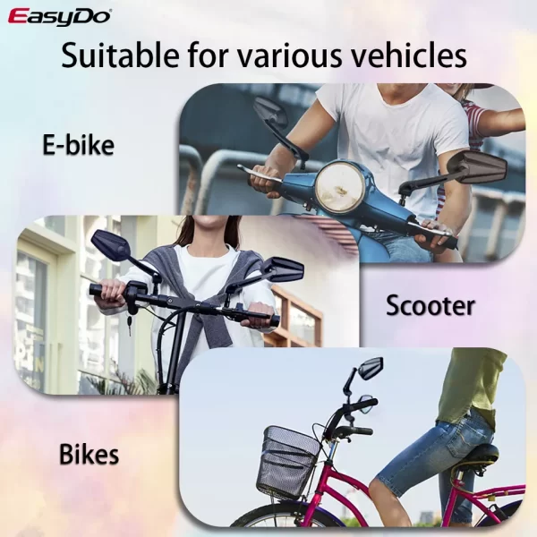 EasyDo 360 Degrees Adjustable E-Bike Side Glass Mirrors - Image 2