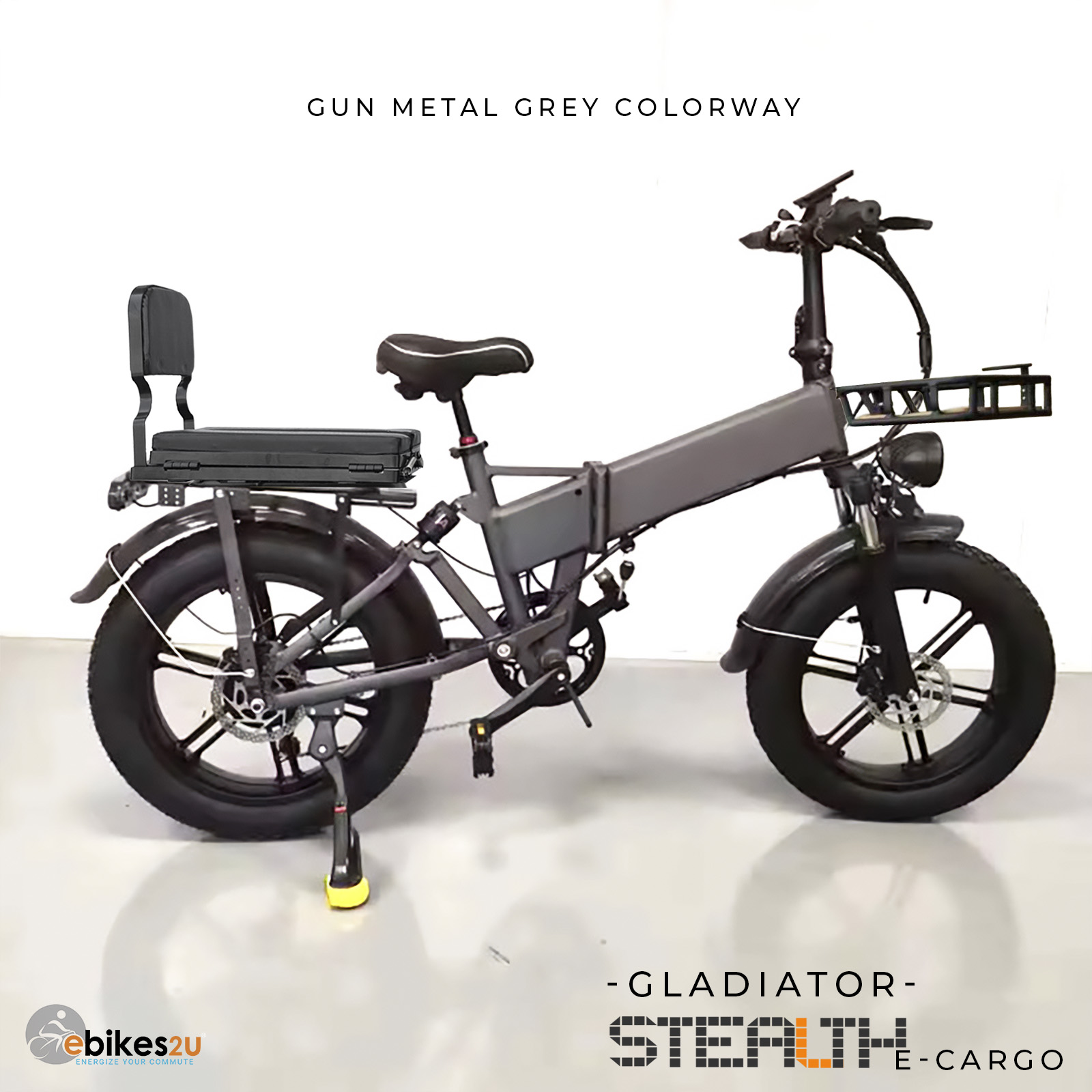 Gladiator UL 2849 Certified, 750W 15Ah (900W Peak) Folding E-Bike, Upgraded 48V 15Ah 20″ Fat Tire, E-Cargo Edition